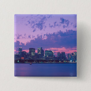 North America, USA, IL. Chicago skyline at dusk 15 Cm Square Badge