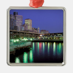 North America, USA, Washington State, Seattle. 6 Metal Ornament