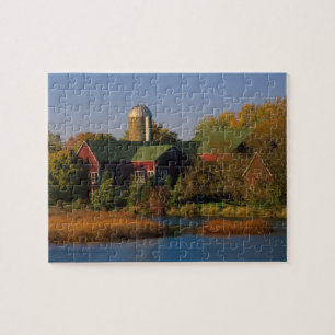 North America, USA, Wisconsin. Red Barn in Jigsaw Puzzle