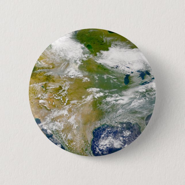 North America With Smoke Visible In Locations. 6 Cm Round Badge (Front)