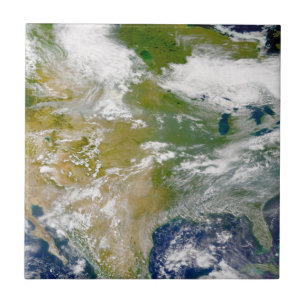 North America With Smoke Visible In Locations. Ceramic Tile