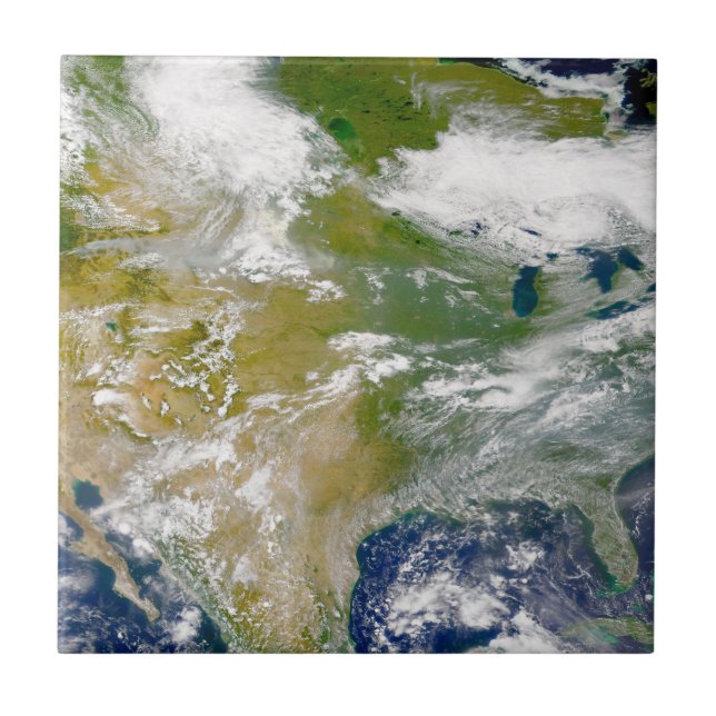 North America With Smoke Visible In Locations. Ceramic Tile (Front)