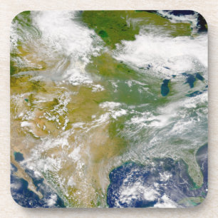 North America With Smoke Visible In Locations. Coaster