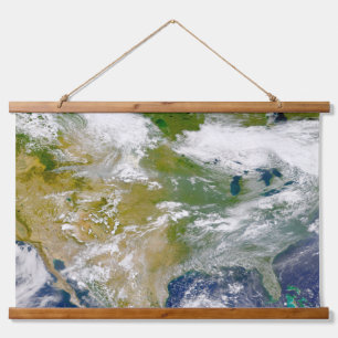 North America With Smoke Visible In Locations. Hanging Tapestry