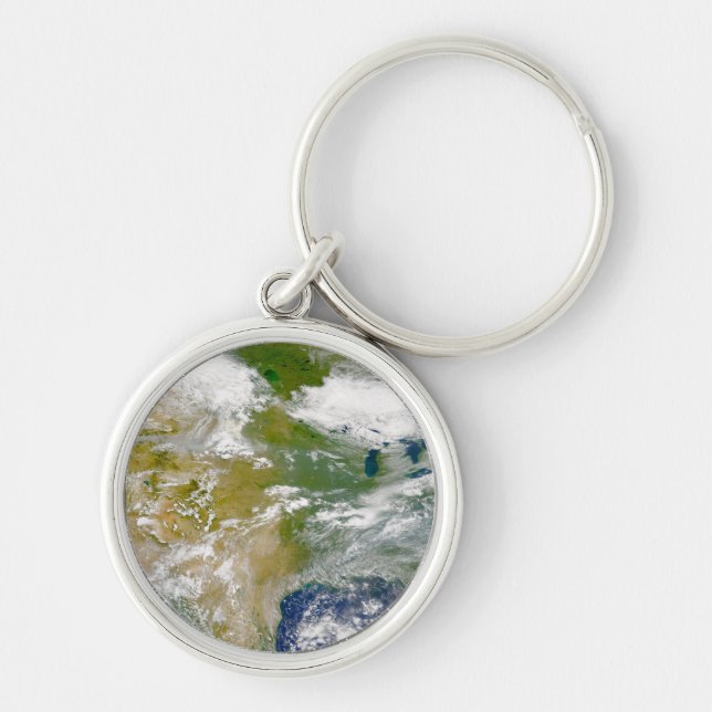 North America With Smoke Visible In Locations. Key Ring (Front)
