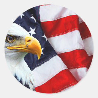 North American Bald Eagle on American flag Classic Round Sticker