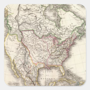 North American Engraved Map Square Sticker