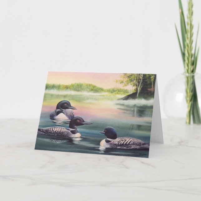 North American Loons on Lake Watercolor Art Card (Front)
