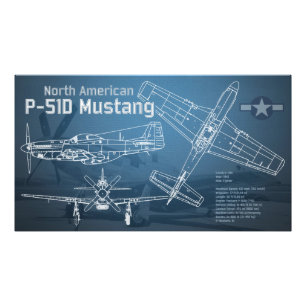 North American P-51D Mustang Blueprint Photo Print