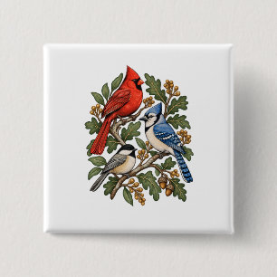 North American Songbirds and Autumn Oak 15 Cm Square Badge