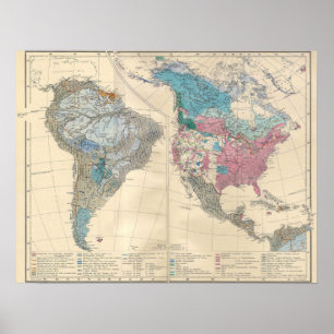 North and South America Ethnic Map from 1880 Poster