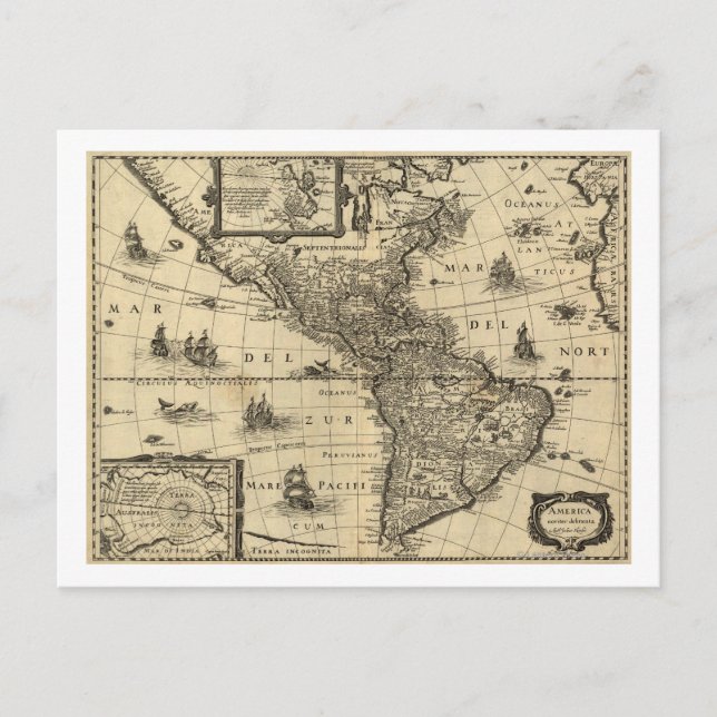 North and South America - Panoramic Map Postcard (Front)