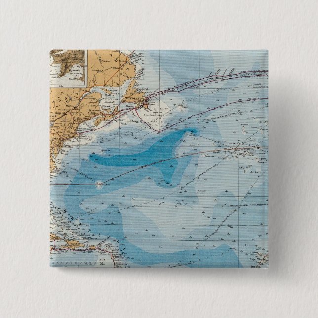 North Atlantic Ocean Map 15 Cm Square Badge (Front)