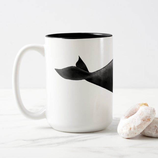 'North Atlantic Right Whale' art  Two-Tone Coffee Mug (With Donut)