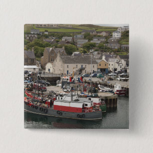 North Atlantic waterfront port of Stromness 15 Cm Square Badge
