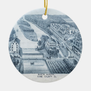 North Aurora Illinois Stone Lithograph 1871 Art Ceramic Ornament