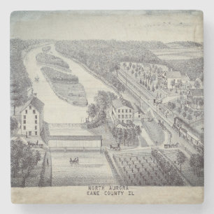 North Aurora Illinois Stone Lithograph 1871 Art Coaster
