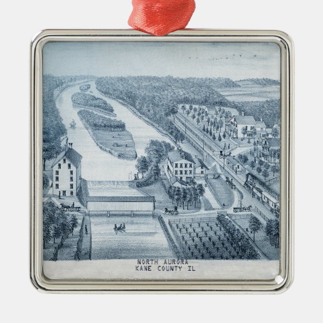 North Aurora Illinois Stone Lithograph 1871 Art Metal Ornament (Front)