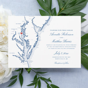 North Beach Maryland Map Elegant Navy Wedding Invitation
