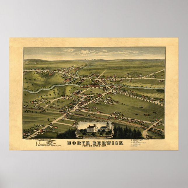 North Berwick ME Panoramic Birdseye View 1877 Poster (Front)