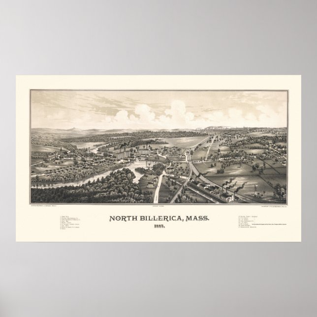 North Billerica, MA Panoramic Map - 1887 Poster (Front)