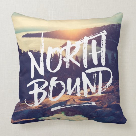 North Bound Dry Brush Typography Photo Template Throw Pillow Zazzle