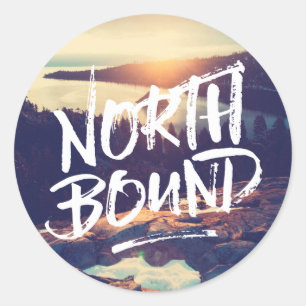 North Bound Quote Brush Typography Photo Template Classic Round Sticker