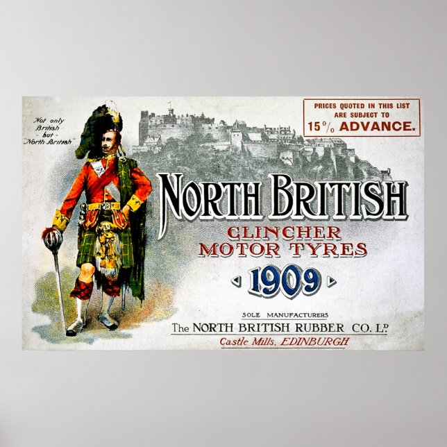 North British Clincher Motor Tyres - Vintage 1909 Poster (Front)