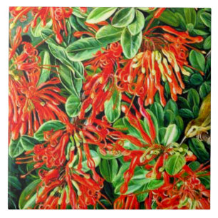 North - Burning Bush and Emu Wren of Chile Ceramic Tile