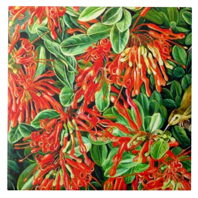 North - Burning Bush and Emu Wren of Chile Ceramic Tile (Front)