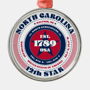 North Carolina 12th State Christmas Ornament