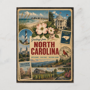 North Carolina Authentic Vintage Style Postcard