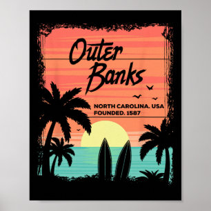 North Carolina Beach Surfing Sunrise Nc Obx  Poster