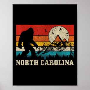 North Carolina Bigfoot Vintage Mountains Hiking Ca Poster