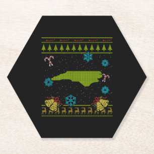 North Carolina Christmas Ugly Shirt Paper Coaster