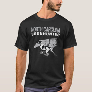North Carolina Coon Hunting with Distressed NC Map T-Shirt