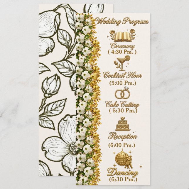 North Carolina Dogwood Wedding Program Card (Front/Back)