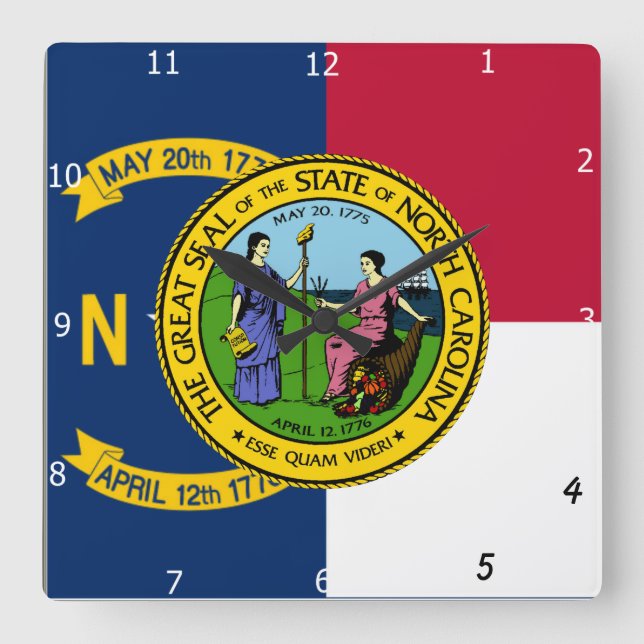 NORTH CAROLINA FLAG & SEAL SQUARE WALL CLOCK (Front)