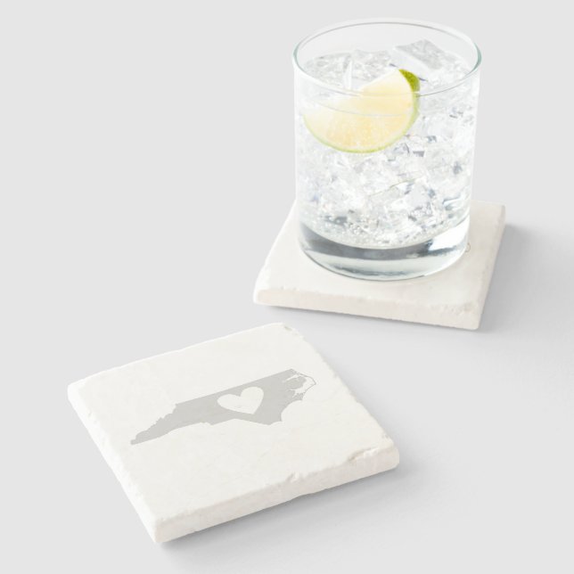 North Carolina Grey Map Shape with Heart Cutout Stone Coaster (Side)