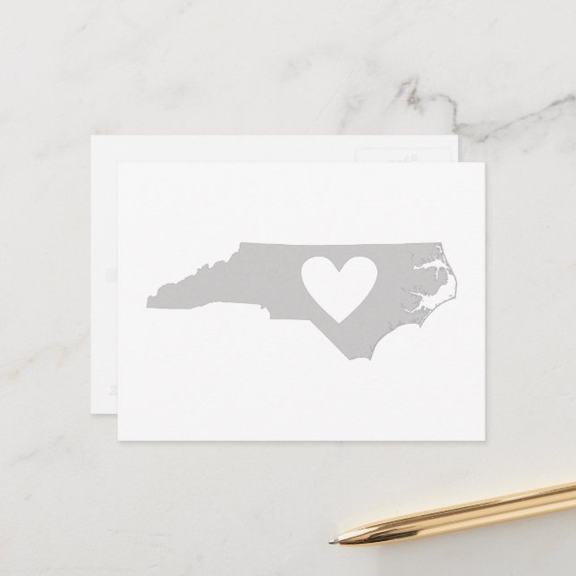North Carolina Grey State Map Shape with Heart Postcard (Front/Back In Situ)