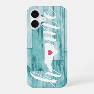 North Carolina Home State Turquoise Wood Look iPhone 16 Case