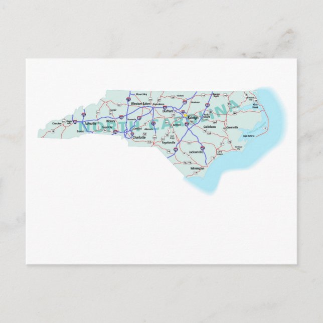 North Carolina Interstate Map Postcard (Front)