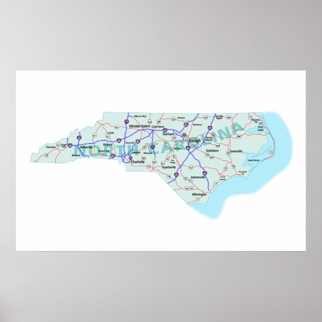 North Carolina Interstate Map Print (Front)