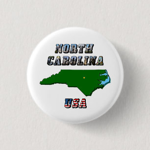 North Carolina Map and Text 3 Cm Round Badge