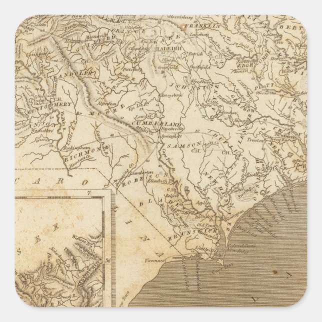 North Carolina Map by Arrowsmith Square Sticker (Front)