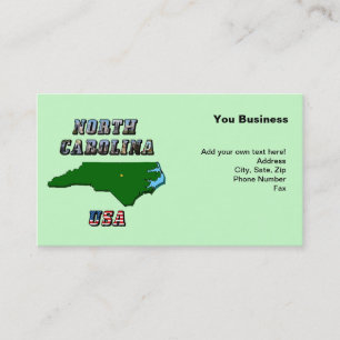 North Carolina Map Outline, Photo & US Flag Text Business Card