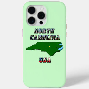 North Carolina Map Outline, Photo & US Flag Text  iPhone 15 Pro Max Case