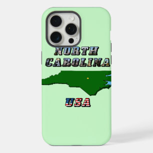 North Carolina Map Outline, Photo & US Flag Text iPhone Case