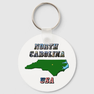 North Carolina Map Outline, Photo & US Flag Text  Key Ring