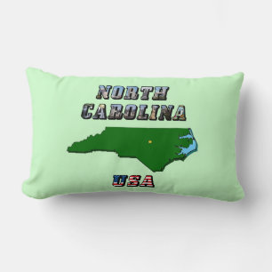 North Carolina Map Outline, Photo & US Flag Text  Lumbar Cushion